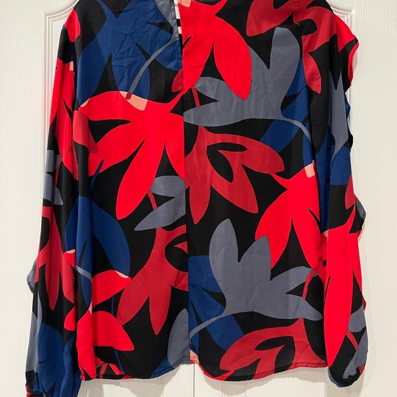 LOFT Red and Blue Ruffled Long Sleeved Blouse Size S - Picture 2 of 3